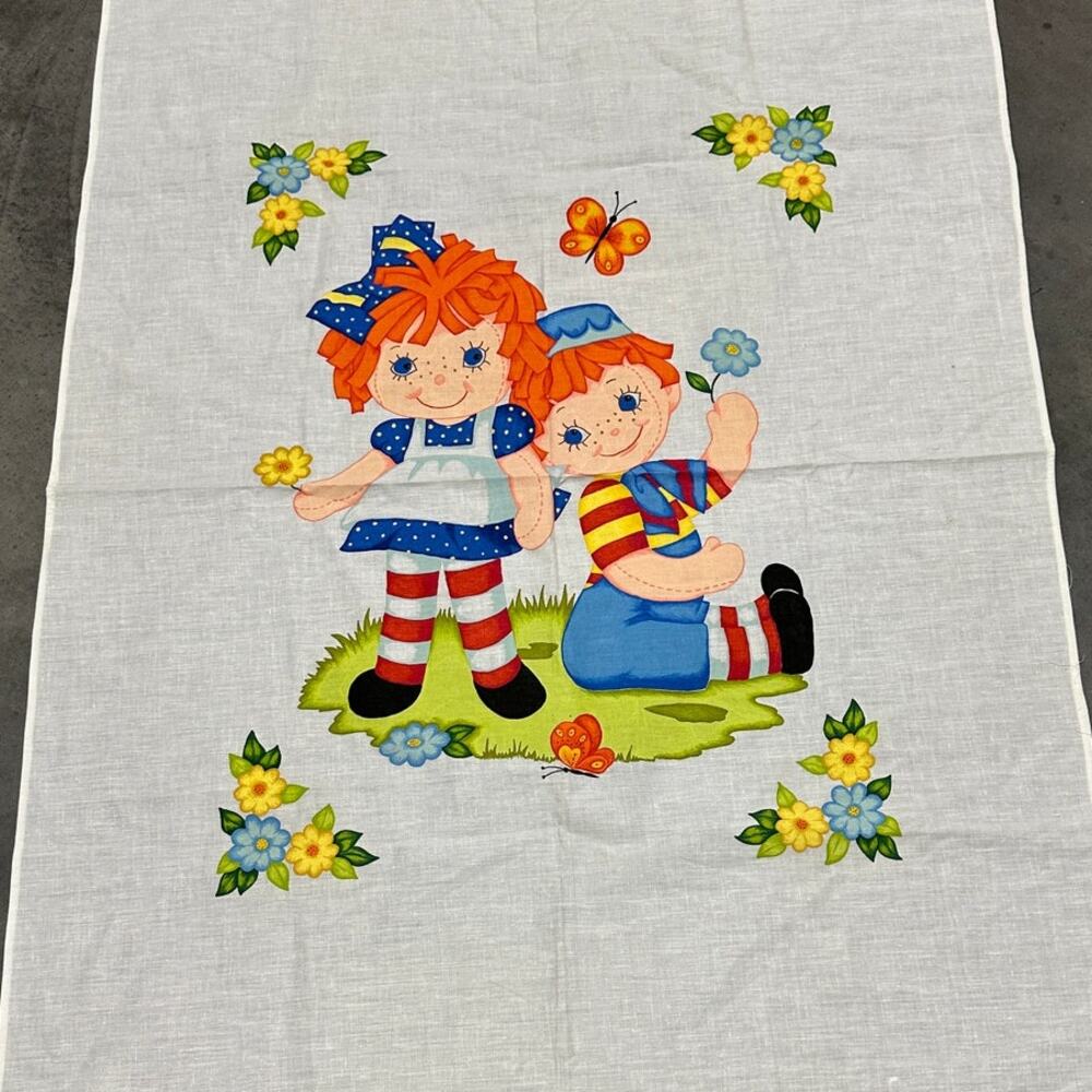 Raggedy Ann and Andy, Tablecloth, Rectangular, 34x53", Vintage, ~ 251008-WH P-2
